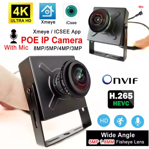 4K Audio IP POE Mini Camera 5MP 1.8mm Fisheye Lens 8MP 5MP 4MP 3MP Motion Detection Home Indoor CCTV