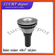 ◮ ◩ ⚾︎ KITCHEN SINK BASKET STRAINER W/ 4" TAIL PIECE ECQ