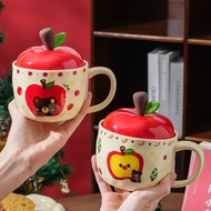 Ceramic cup, ceramic cup, ceramic cup with lid 3292 Christmas apple pattern, Christmas gift ceramic 