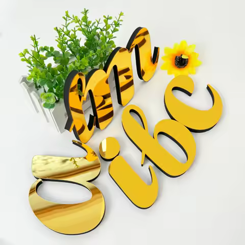 Lowercase Gold 3D Acrylic Mirror Surface Artistic Font English Letters Wall Sticker Peel & Stick Hom