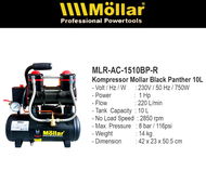 MOLLAR Mesin Kompresor Silent Air 1HP 10 Liter 750 Watt MLR-AC1510BP-R/ Mollar Silent Air Compressor