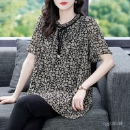 [Large Size Mother Wear] Summer Short-Sleeved Large Suit 45-110kg Fat Middle-Aged Elderly Chiffon Sh