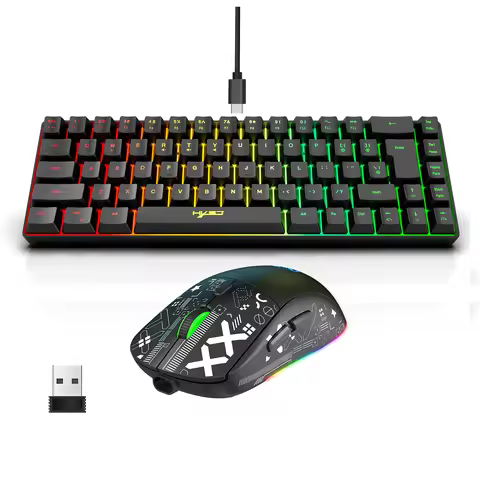HXSJ Keyboard Mouse Combo Wired K68 RGB Streamer Membrane Keyboard 2.4G Wireless RGB Gaming Mouse 36