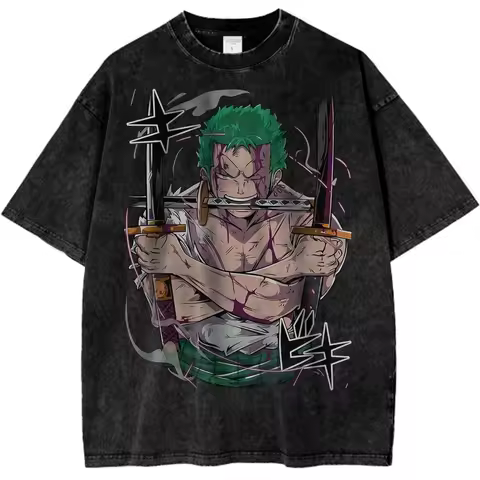 ONE PIECE Roronoa Zoro Shirt Anime Retro T-Shirt Designer Illustration Pattern Street Harajuku Summe