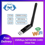 [Hot K] TEROW 150Mbps USB Wifi Adapter MT7601 ANT Wireless Receiver USB2.0 Network Card 2dBi Antenna for Desktop/Laptop/TV Box