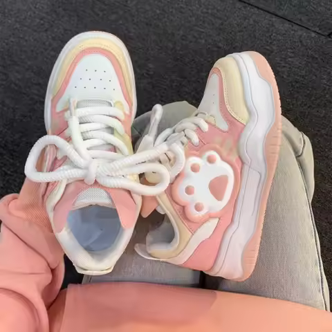 Cute Cat Claw Platform Sneakers Women's Kawaii Pink White Women Sports Sneakers Fashion Korean Style