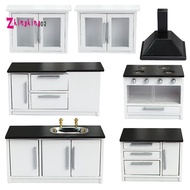 1:12 Dollhouse Mini Kitchen Scene White Kitchen Furniture Range Hood Carbinet Cooktop Dollhouse Acce