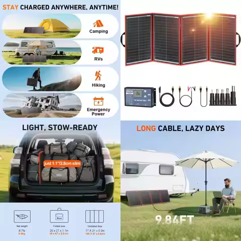 20x27in 200W Foldable Solar Panel Kit, Lightweight 9.7lb, Dual USB Ports, Compatible with 12V Batter