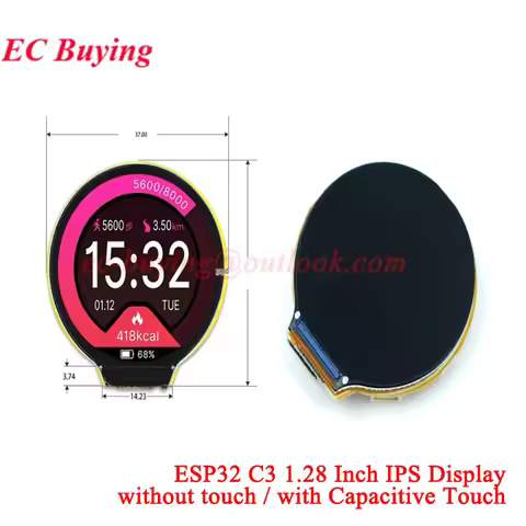 ESP32-C3 LVGL 1.28 Inch TFT Round Display GC9A01 IPS LCD No Capacitive Touch Screen 240*240 WiFi Blu
