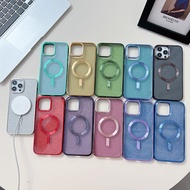 For iphone16ProMax shell 3B169 Electroplating magnetic attraction flash powder iPhone15ProMax