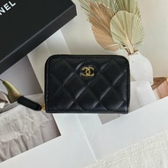 CHANEL 經典羊皮拉鍊零錢包 - 黑金