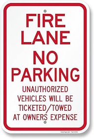SmartSign Fire Lane No Parking Unauthorized Vehicles Towed Sign - 12" x 18", 120 mil Aluminum Compos