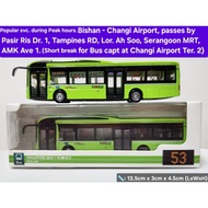 1:110 scale Singapore Green Man A22 bus model, service 53