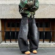 Balloon pant CK9373 Deer6 loose wide leg jeans for men and women, black