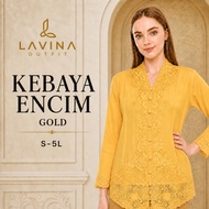 Lavina - Modern Embroidered Encim Kebaya, Traditional Betawi Batik, Gold, Yellow, Gold, Long Sleeves