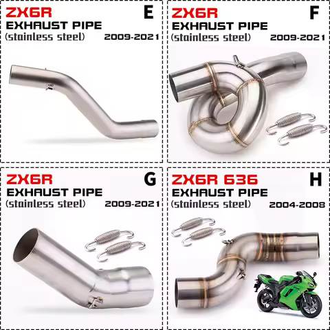 Motorcycle ZX6R ZX636 Exhaust Middle Link Tube Slip on for ZX6R ZX636 2004 2005 2006 2007-2024