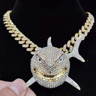 Men Women Hip hop Iced out Bling Big Size Shark Pendant Necklace 13mm crystal Cuban Chain Hiphop Nec