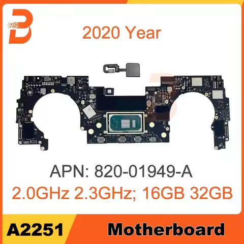 Original Logic board For Macbook Pro Retina 13'' A2251 Motherboard 820-01949-A 2.0GHz 2.3GHz i5 16GB