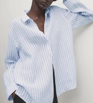 Spanish Womens Clothing 2025 Spring And Autumn Commuter Wind Blue Vertical Stripe Pocket Decorated C