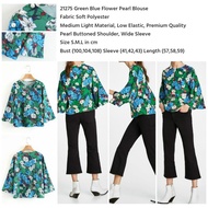 HIJAU 21275 Green Flower Long Sleeve Top Green Flower Pearl Blouse