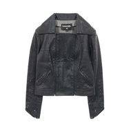 香奈兒 (CHANEL) COCO 標誌刺繡皮革牛仔褲 P55955C00294 羊皮 黑色 二手 女士