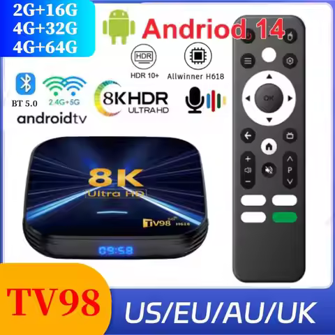TV98H618 2.4G/5G WiFi Smart TV Box Android 14 AllwinnerH313 Home Theater 12G32G64G Bluetooth Support