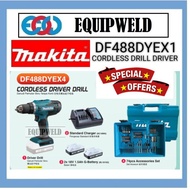 MAKITA 18V DF488DYEX1 CORDLESS DRILL DRIVER + BL1815G BATTERY X2 + DC18WA CHARGER + 74 ACCESSORIES S