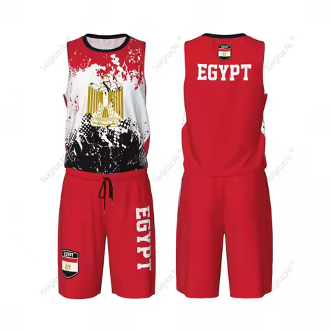 Egypt Flag Grain Men Basketball Set Shirt & Pants Sleeveless