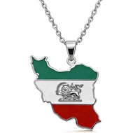 Kalung Loket Bendera Peta Iran Xusamss untuk Lelaki dan Wanita, Rantai Keluli Tahan Karat dengan Hia