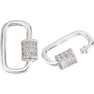 PH PandaHall 925 Sterling Silver Oval Screw Lock Charms 2pcs Small Carabiner Lock Clip Silver Cubic 