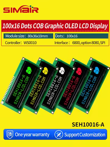 16 PINS 80x36mm 5V Pannel White on Black Screen 10016 100*16 100x16 Dots COB Graphic OLED LCD Displa