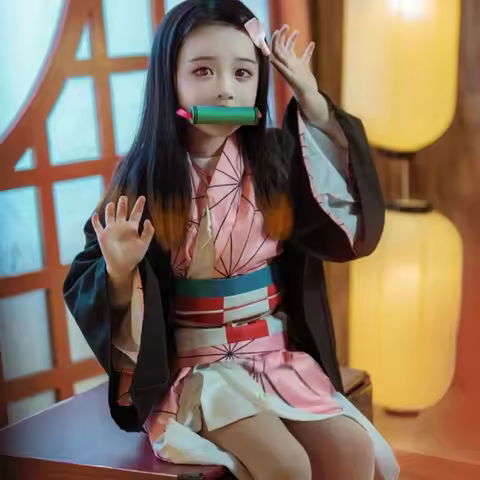 Anime Nezuko Cosplay CostumeKiller Kimetsu Costumes Kimono Haori Wig Clogs Suit For Adult Children H