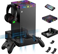 ZAONOOL Wall Mount with Cooling Fan for Xbox Series X - Wall Mount Kit &amp; Remote Fan with 200+ RGB Light Modes - Wall Shelf for Xbox Series X Accessories with 2 Controller Holder &amp; Headphone Hanger