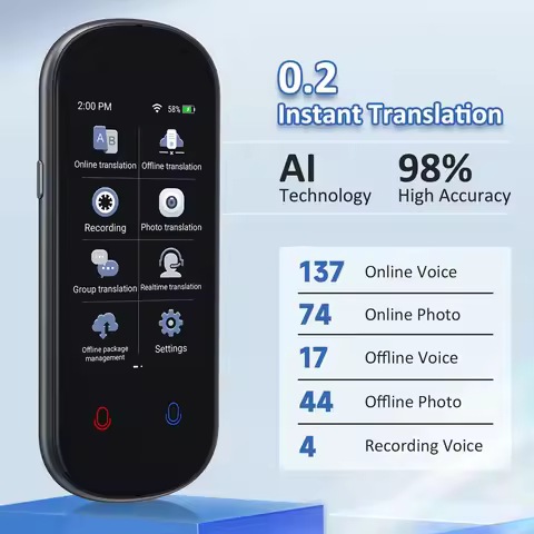 Portable Instant AI Voice Translator Z2 Real Time Translation Device with Photo Recording Group Chat