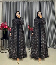 Baju Gamis Wanita Terbaru Full Ceruty Babydoll Motif Bunga Kecil model Rompi Menyatu Dress Dewasa