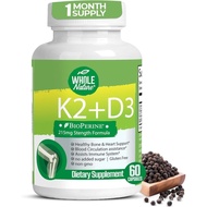 K2 D3 Vitamin Supplement with BioPerine - Vegan Calcium with Vitamins K and D - Advanced D3K2 VIT 50