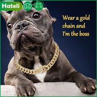 HATELI Rhinestone Dog Chain Collar Metal Strong Gold Cuban Link Dog Necklace Luxury Stainless Steel