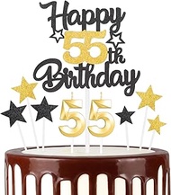 Black Gold 55th Birthday Candles Cake Topper Set, 3D Golden Number 55 Candle for Cakes, Girls Boys 5