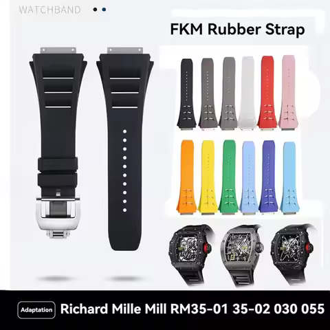 FKM Rubber Bracelet For Richard Miller Men's Watch Strap Diving Fluorine Rubber Watchband RM030 RM35
