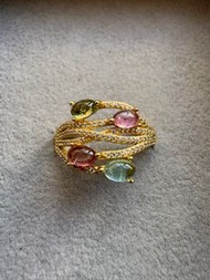碧璽S925純銀鍍金戒指 Rainbow Tourmaline,Gold plated sterling silver Tourmaline ring, rings,earring,earrings,