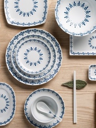 高端日式藤葉紋餐具套裝禮盒 復古陶瓷釉下彩飯碗菜盤西餐盤湯碗