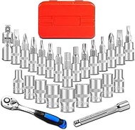 26-Piece 1/4" Drive Metric (5-13mm) Socket Set, Socket Wrench Set with 90 Tooth Reversible Ratchet W