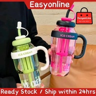 Drink Bottle, Capacity 1300ml, Transparent, With Straw and Holder, Tumbler