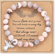 Angel Natural Stone Beaded Strand Adjustable Bracelet with Meaningful Card Inspirational for Women J