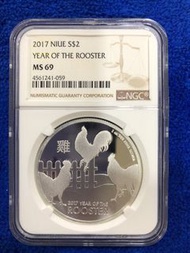 2017年紐埃生肖雞年紀念銀幣（NGC鑑定盒）