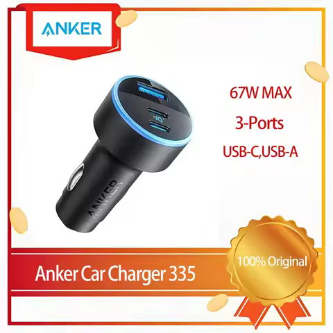 Original Anker Car Charger 335 USB-C 67W 3-Port Compact Fast Charger Car Adapter with PIQ 3.0 for iP