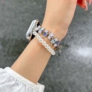 Strap Apple Watch Mi band Huawei 10 Fit 3 4 Pro 4 bracelet style pearl chain Strap women flower aest