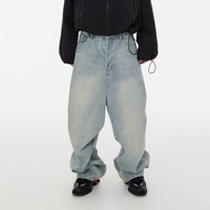 ASTT 24S/S หลวม ขากว้าง กางเกงยีนส์ Youthful Vintage Snow Washed กางเกงยีนส์ หลวม Fit ความยาวพื้น กา