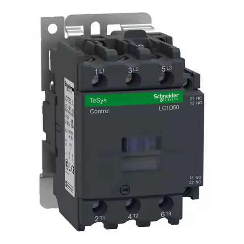 IEC contactor, TeSys D, nonreversing, 50A, 40HP at 480VAC, up to 100kA SCCR, 3 phase, 3 NO, 110VAC 5