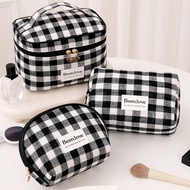L/M/S Checkerboard Makeup Bag Travel Portable Women Handheld Cosmetic Bag Pouch, Large Capacity Skin